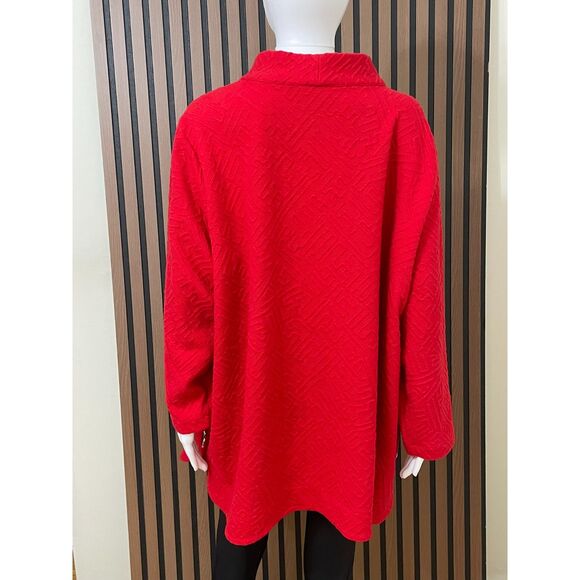 Ali Miles Women's 2X Red Sweater Cotton Tunic Textured Assymetrical Minimalist - Picture 2 of 9